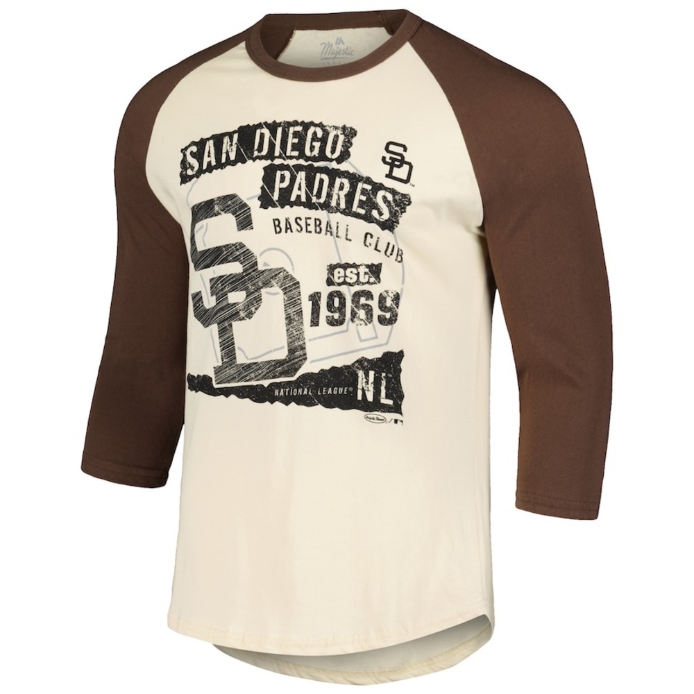 Majestic Threads San Diego SD Padres 2XL Raglan 3/4 Sleeve Cream & Brown MLB